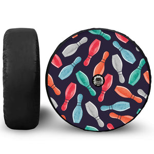 Watercolor Bowling Pins Pattern Print Tire Cover With Camera Hole