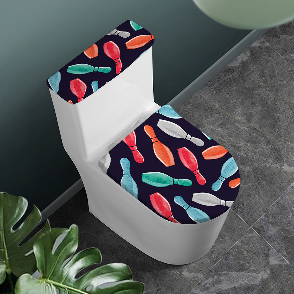 Watercolor Bowling Pins Pattern Print Toilet Lid And Tank Cover Set