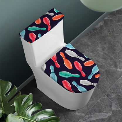 Watercolor Bowling Pins Pattern Print Toilet Lid And Tank Cover Set