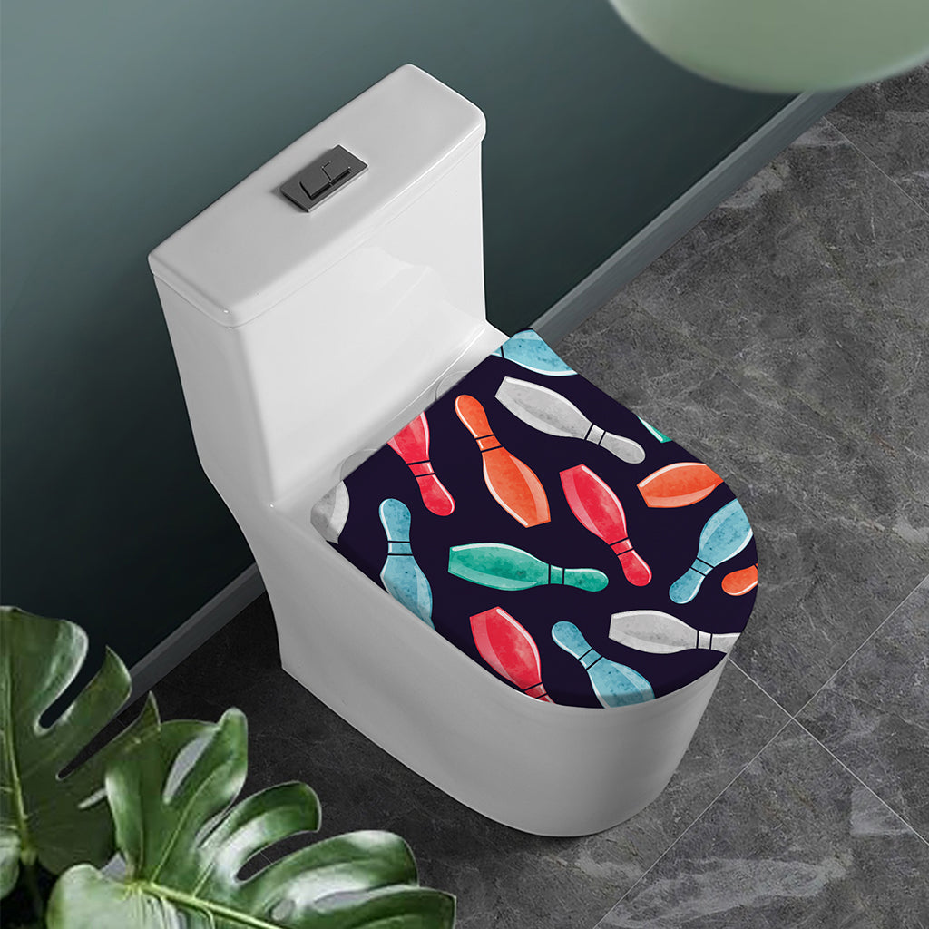 Watercolor Bowling Pins Pattern Print Toilet Lid Cover
