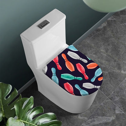 Watercolor Bowling Pins Pattern Print Toilet Lid Cover