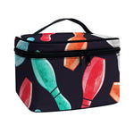 Watercolor Bowling Pins Pattern Print Travel Makeup Bag
