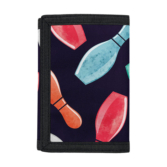 Watercolor Bowling Pins Pattern Print Trifold Wallet