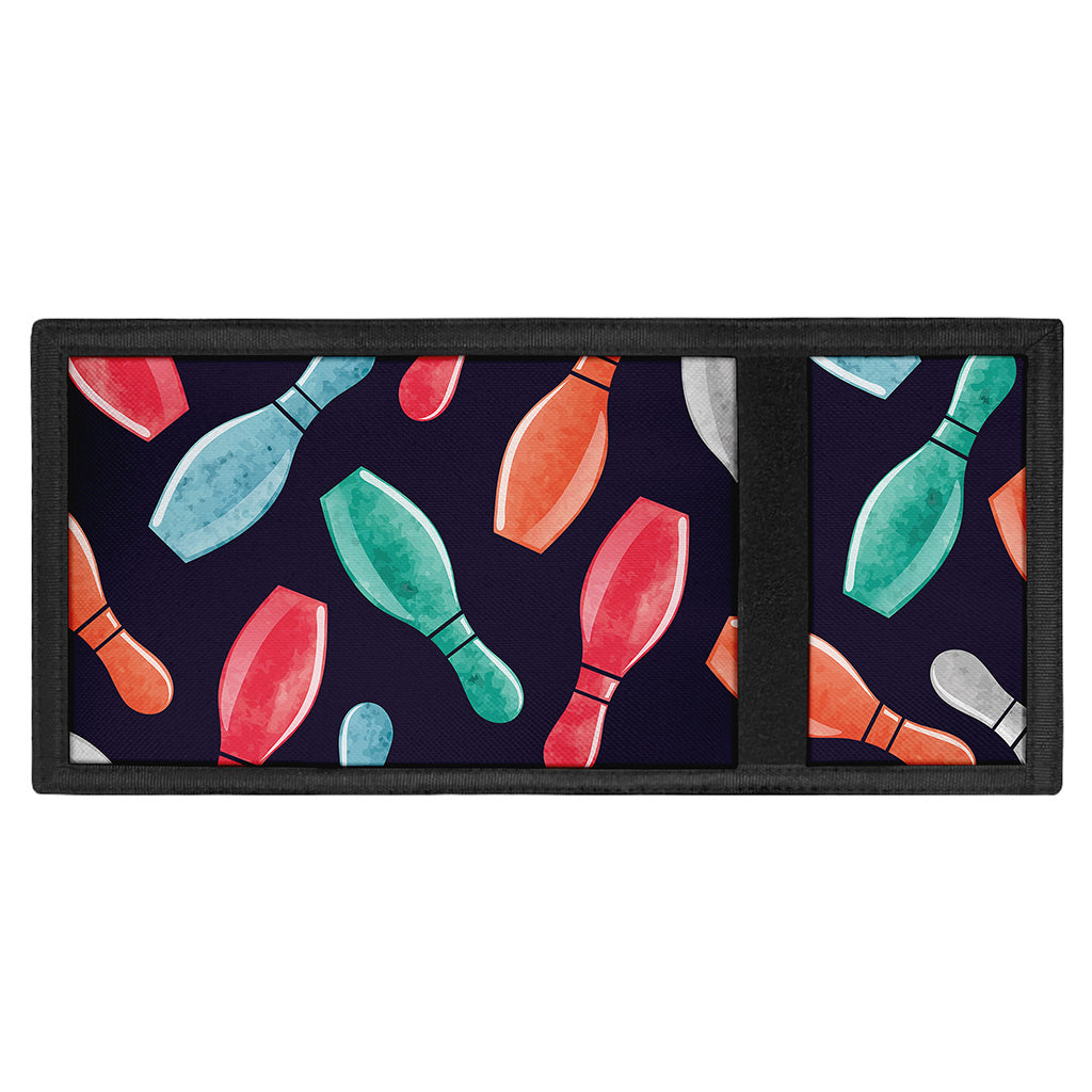 Watercolor Bowling Pins Pattern Print Trifold Wallet