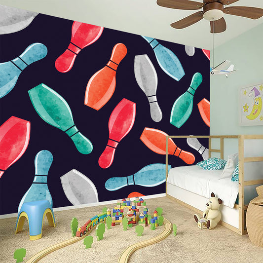 Watercolor Bowling Pins Pattern Print Wall Sticker