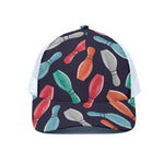 Watercolor Bowling Pins Pattern Print White Mesh Trucker Cap
