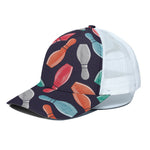 Watercolor Bowling Pins Pattern Print White Mesh Trucker Cap
