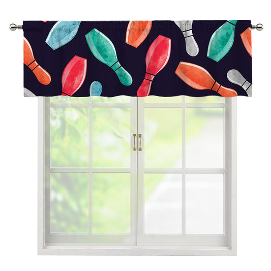 Watercolor Bowling Pins Pattern Print Window Valance