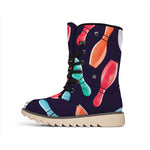 Watercolor Bowling Pins Pattern Print Winter Boots