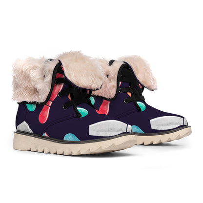 Watercolor Bowling Pins Pattern Print Winter Boots