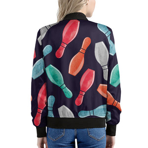 Watercolor Bowling Pins Pattern Print Women's Bomber Jacket