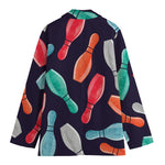 Watercolor Bowling Pins Pattern Print Women's Cotton Blazer