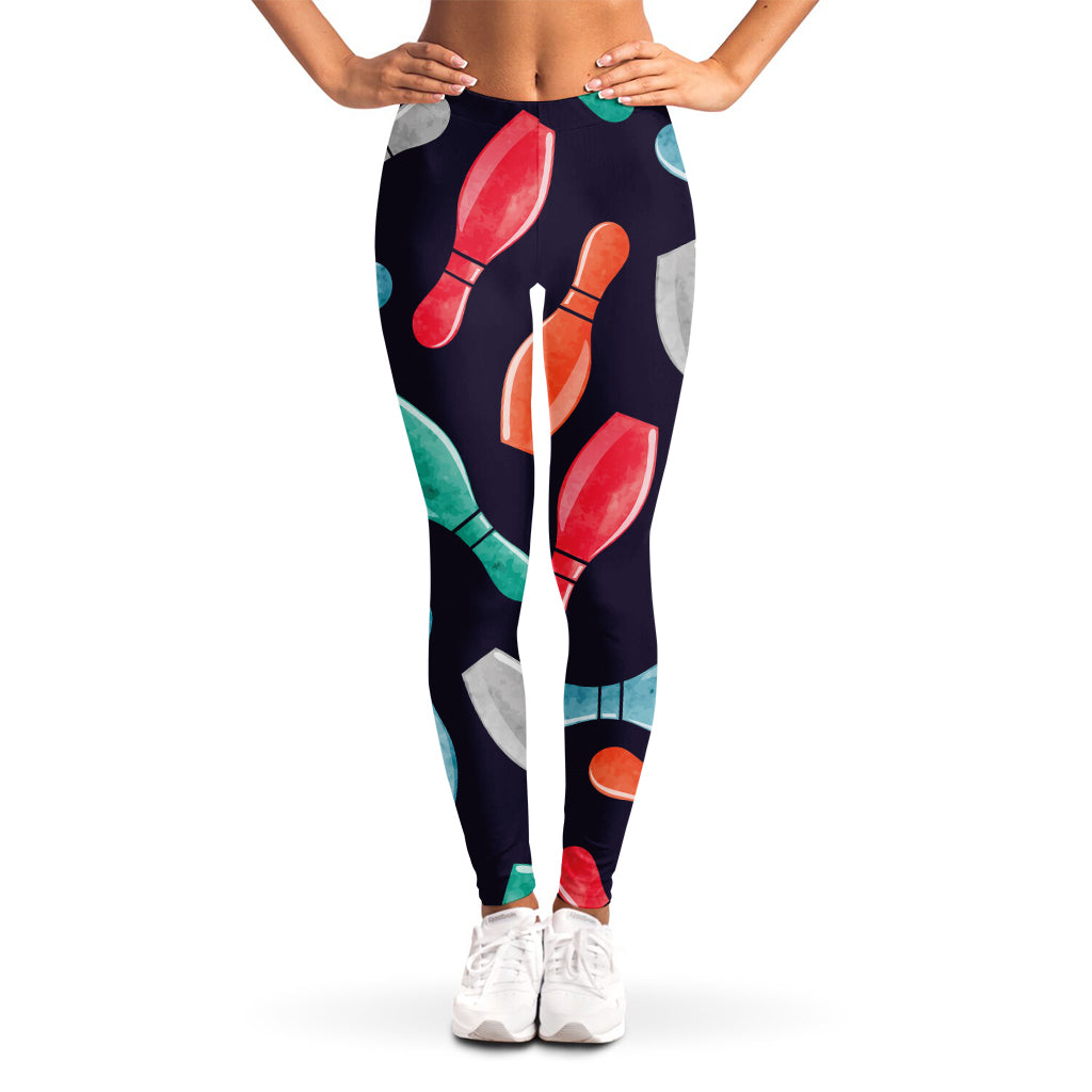 Watercolor Bowling Pins Pattern Print Women's Leggings