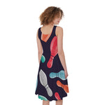 Watercolor Bowling Pins Pattern Print Women's Sleeveless Dress