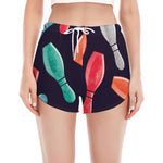 Watercolor Bowling Pins Pattern Print Women's Split Running Shorts
