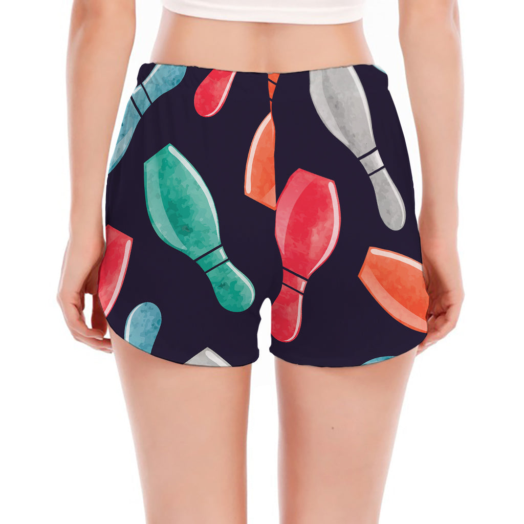 Watercolor Bowling Pins Pattern Print Women's Split Running Shorts