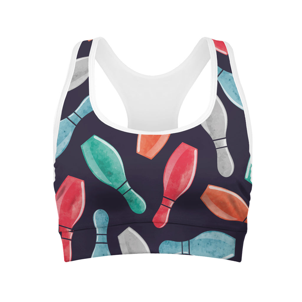 Watercolor Bowling Pins Pattern Print Women's Sports Bra