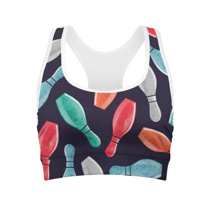 Watercolor Bowling Pins Pattern Print Women's Sports Bra