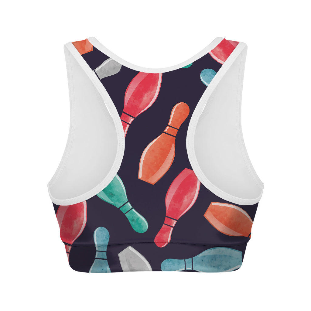 Watercolor Bowling Pins Pattern Print Women's Sports Bra