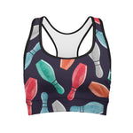 Watercolor Bowling Pins Pattern Print Women's Sports Bra