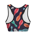 Watercolor Bowling Pins Pattern Print Women's Sports Bra