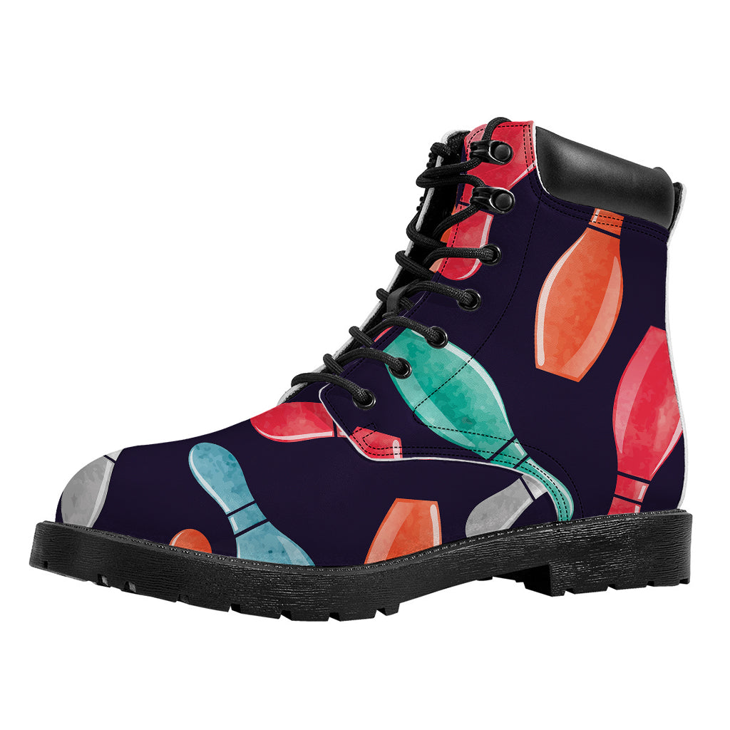 Watercolor Bowling Pins Pattern Print Work Boots