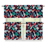 Watercolor Bowling Theme Pattern Print 3 Piece Kitchen Curtains