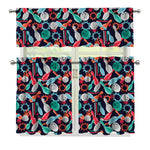 Watercolor Bowling Theme Pattern Print 3 Piece Kitchen Curtains