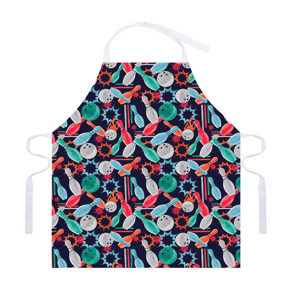 Watercolor Bowling Theme Pattern Print Adjustable Apron
