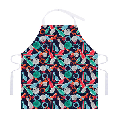 Watercolor Bowling Theme Pattern Print Adjustable Apron