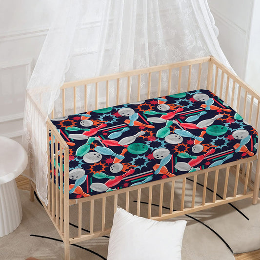 Watercolor Bowling Theme Pattern Print Baby Crib Sheet
