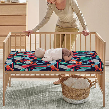 Watercolor Bowling Theme Pattern Print Baby Crib Sheet