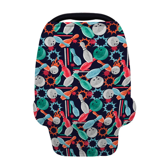 Watercolor Bowling Theme Pattern Print Baby Seat Cover