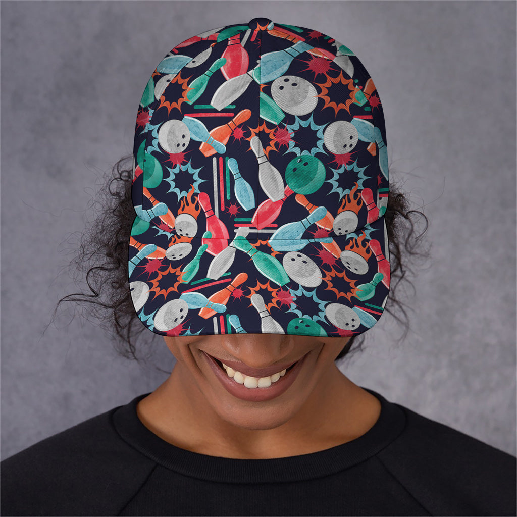 Watercolor Bowling Theme Pattern Print Baseball Cap