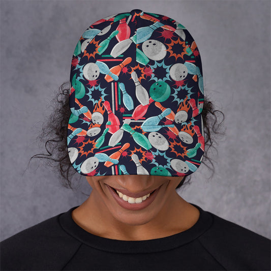 Watercolor Bowling Theme Pattern Print Baseball Cap