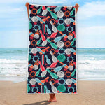 Watercolor Bowling Theme Pattern Print Beach Towel