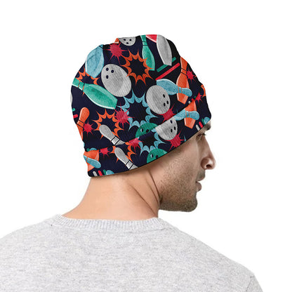 Watercolor Bowling Theme Pattern Print Beanie