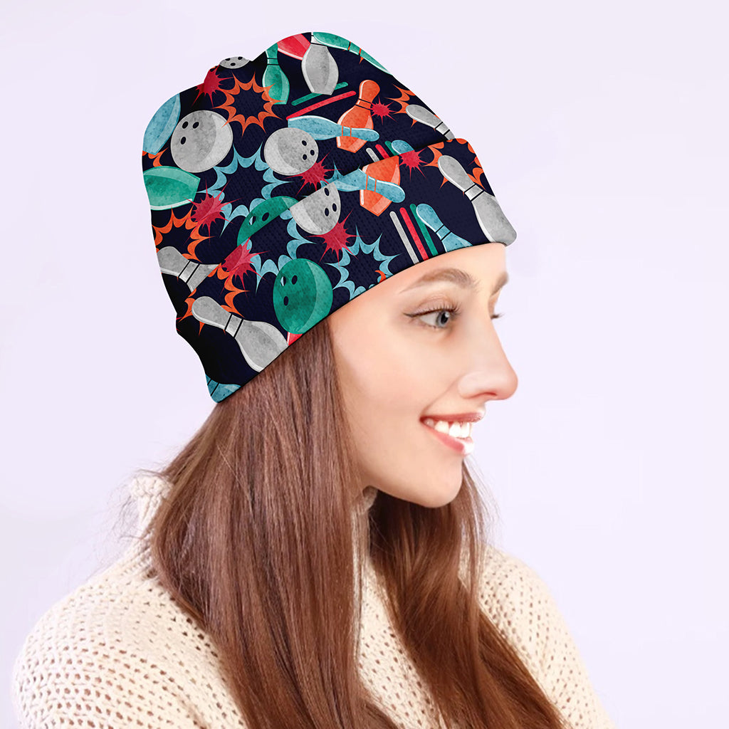 Watercolor Bowling Theme Pattern Print Beanie