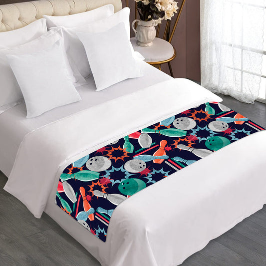 Watercolor Bowling Theme Pattern Print Bed Runner