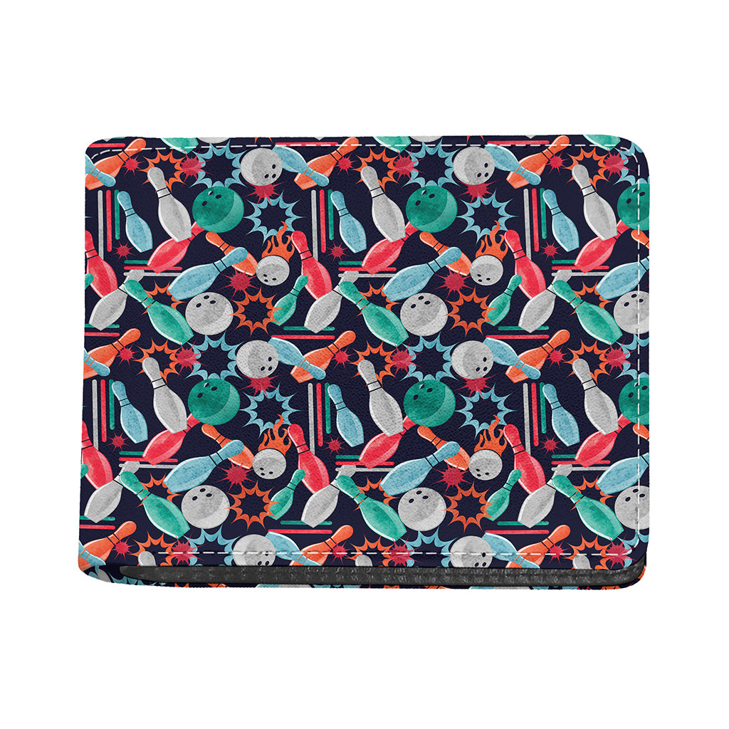 Watercolor Bowling Theme Pattern Print Bifold Wallet