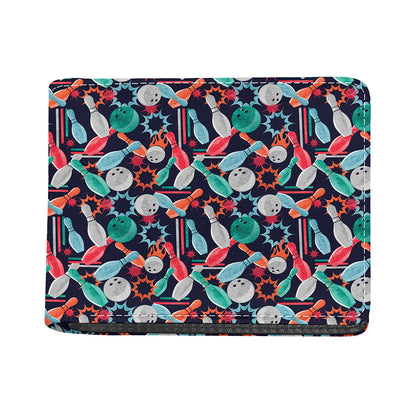 Watercolor Bowling Theme Pattern Print Bifold Wallet