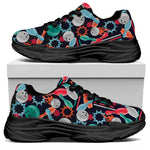 Watercolor Bowling Theme Pattern Print Black Chunky Shoes