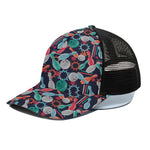 Watercolor Bowling Theme Pattern Print Black Mesh Trucker Cap