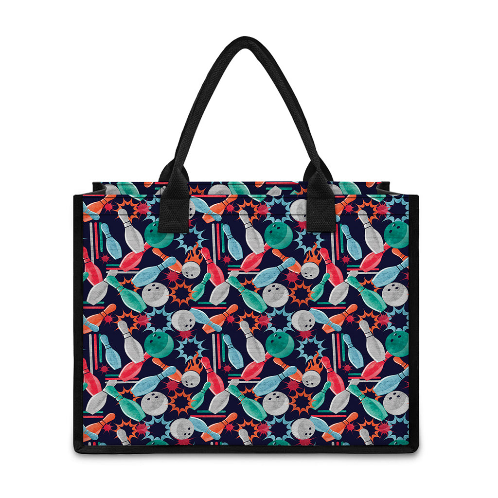 Watercolor Bowling Theme Pattern Print Canvas Tote Bag