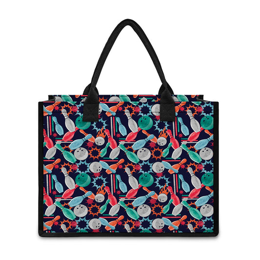 Watercolor Bowling Theme Pattern Print Canvas Tote Bag