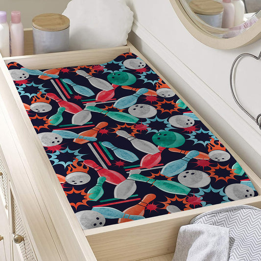 Watercolor Bowling Theme Pattern Print Changing Pad Cover