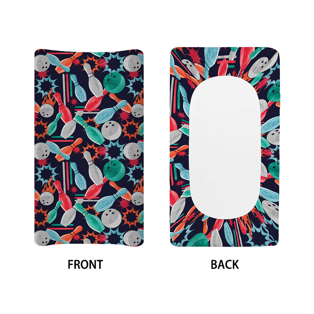 Watercolor Bowling Theme Pattern Print Changing Pad Cover