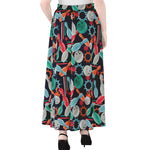 Watercolor Bowling Theme Pattern Print Chiffon Maxi Skirt