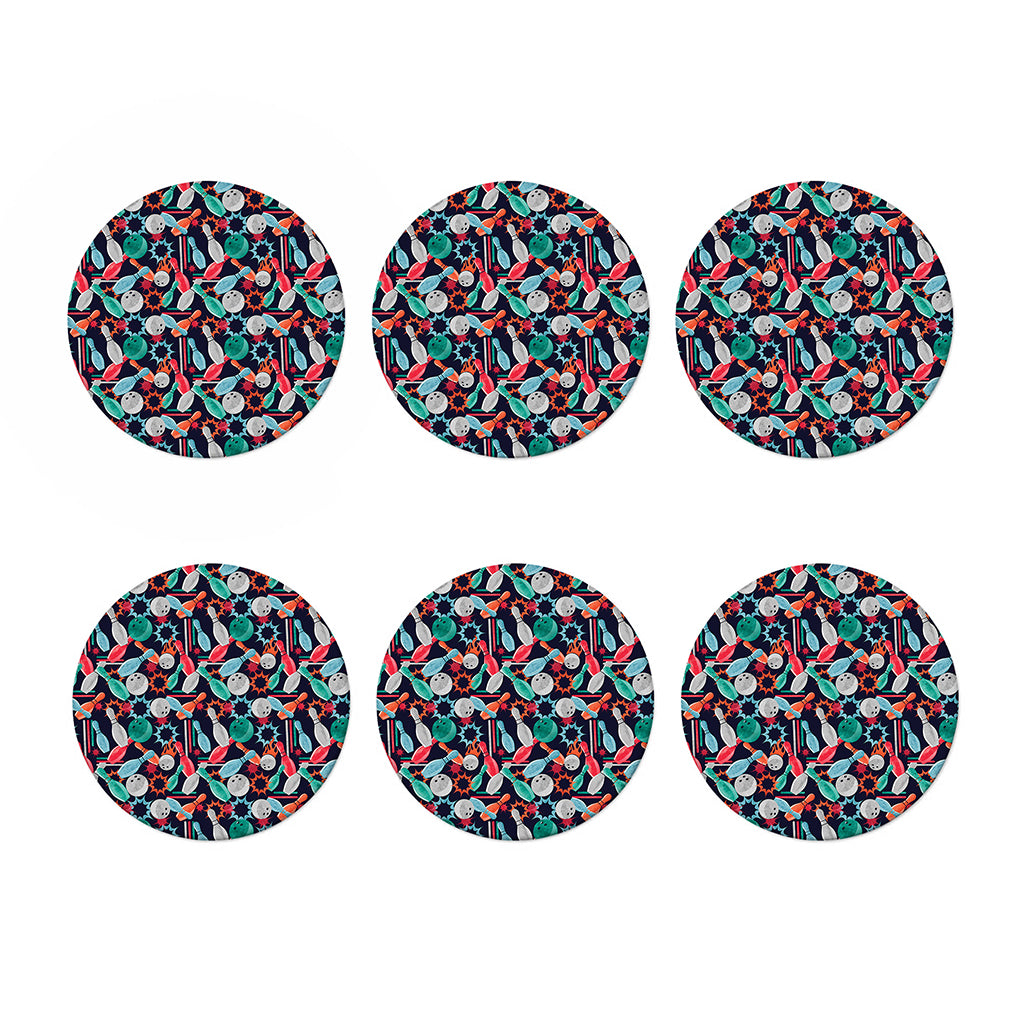 Watercolor Bowling Theme Pattern Print Coaster Set