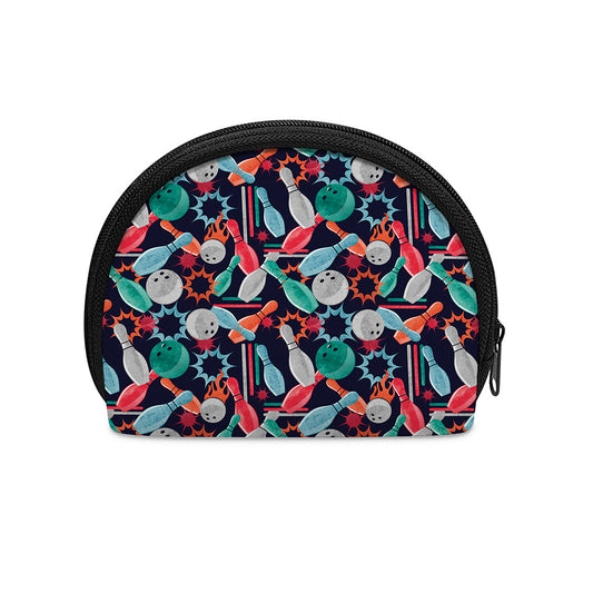 Watercolor Bowling Theme Pattern Print Coin Purse